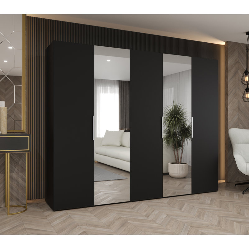 Manufactured Wood Wardrobe, black matt + handles: cashmere