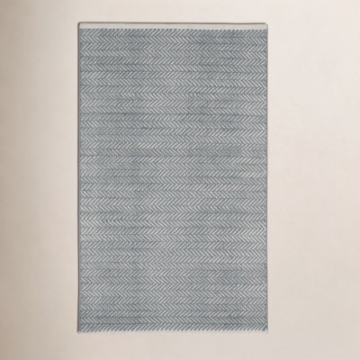 Herringbone Swedish Blue Hand-Woven Cotton Rug