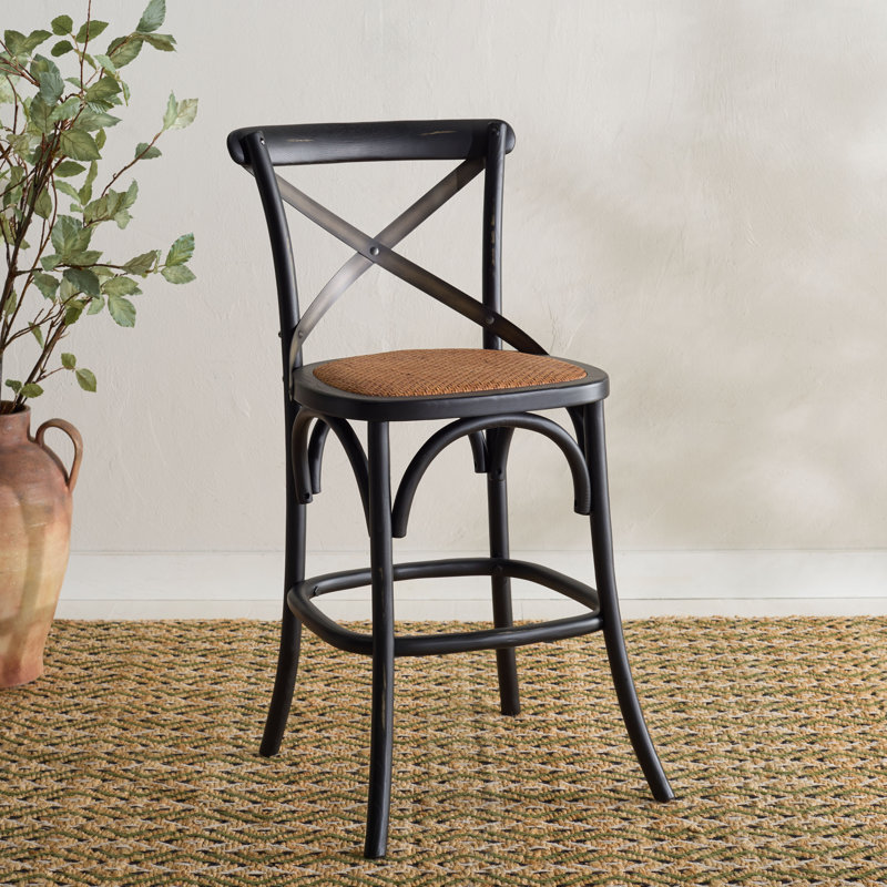 Franklin Solid Wood Counter Stool, Black, Counter Stool (24.21" Seat Height), Grey
