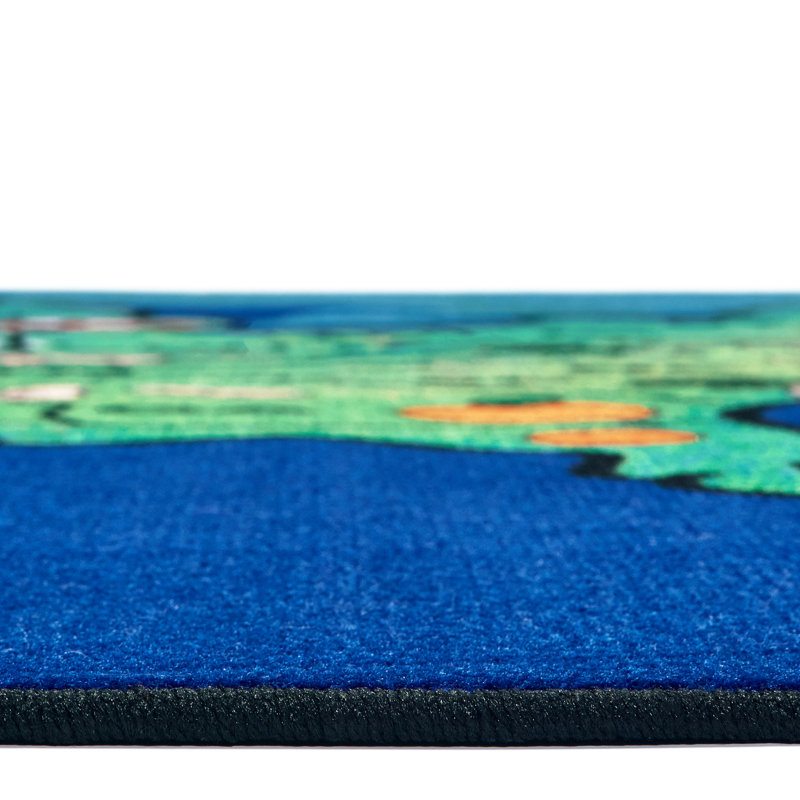 USA Learn and Play Geography Premium Tufted Blue/Green Area Rug, Rectangle 6' x 9'