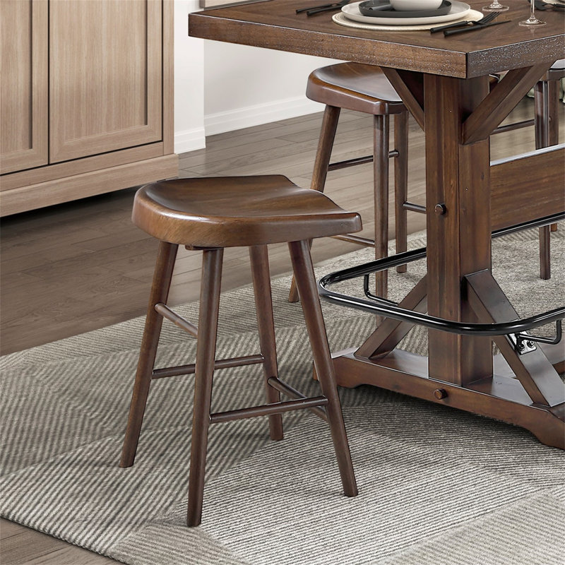 Ensemble de table de salle à manger à hauteur de comptoir brun 7 pièces avec repose-pieds en métal et 6 tabourets