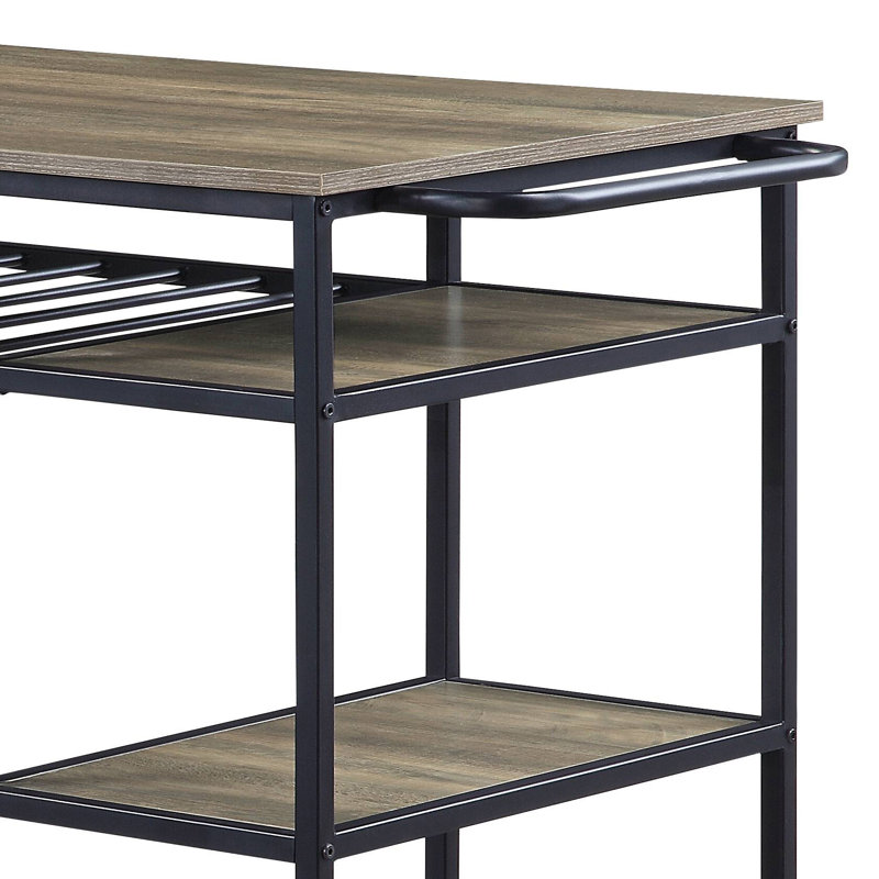Lona Industrial 47"L Rectangular Kitchen Island in Rustic Oak and Black
