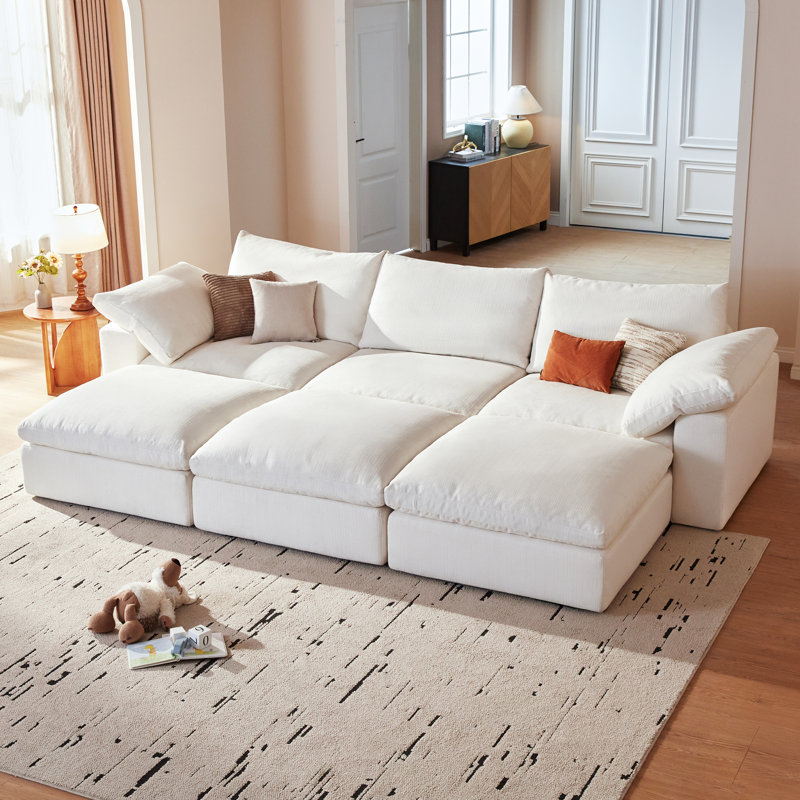 113.8" Cloud Sectional Couches With Deep Seat,3-Seat Sofa With 3 Storage Ottoman Or Living Room