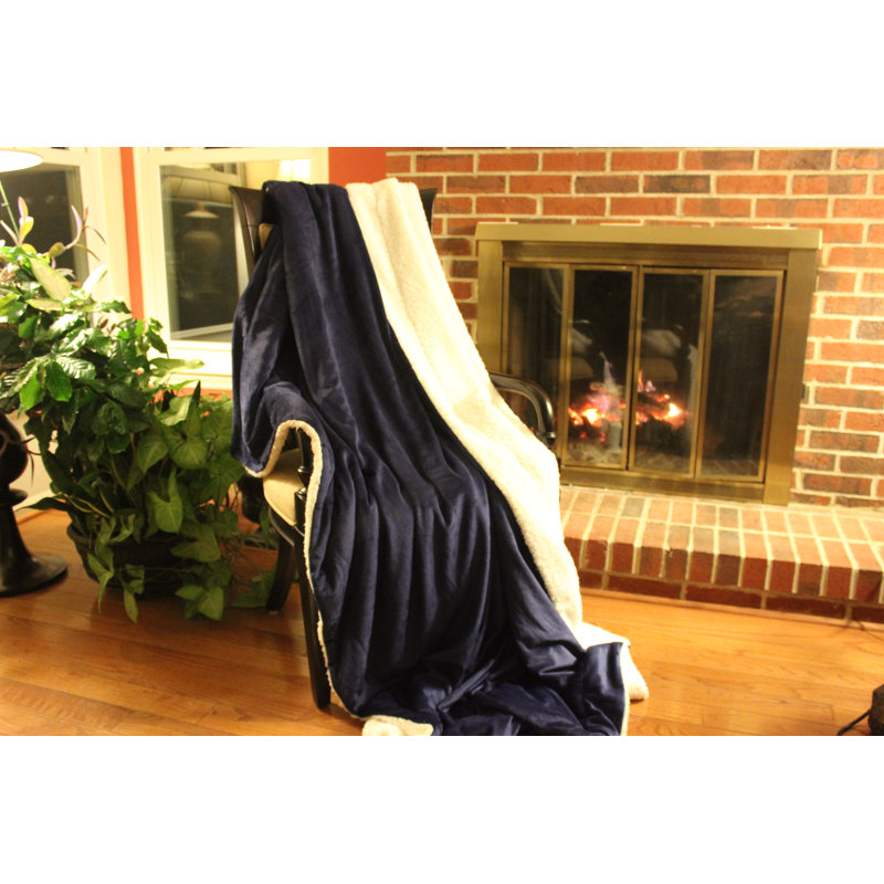 Solid Sherpa Throw Blanket, 50" W x 60" L, Blue