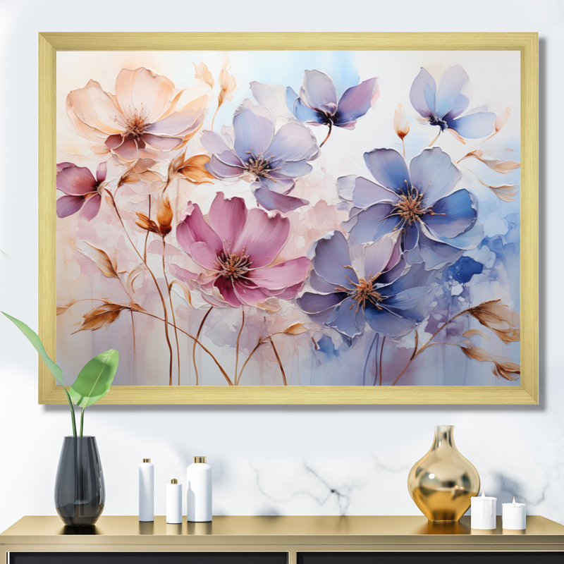 Mauve Botanical Serenade I - Abstract Botanicals Wall Art Living Room, L 44 po x H 34 po, Cadre doré à une seule photo