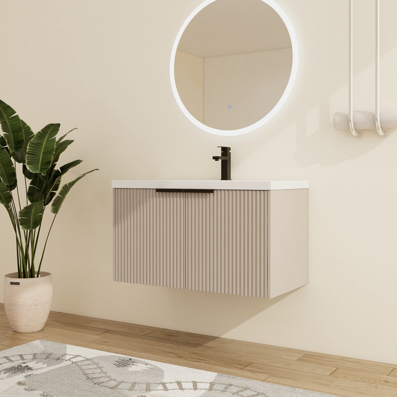 Wall-Mounted Bathroom Vanity With Resin Vanity Top, 36", Khaki