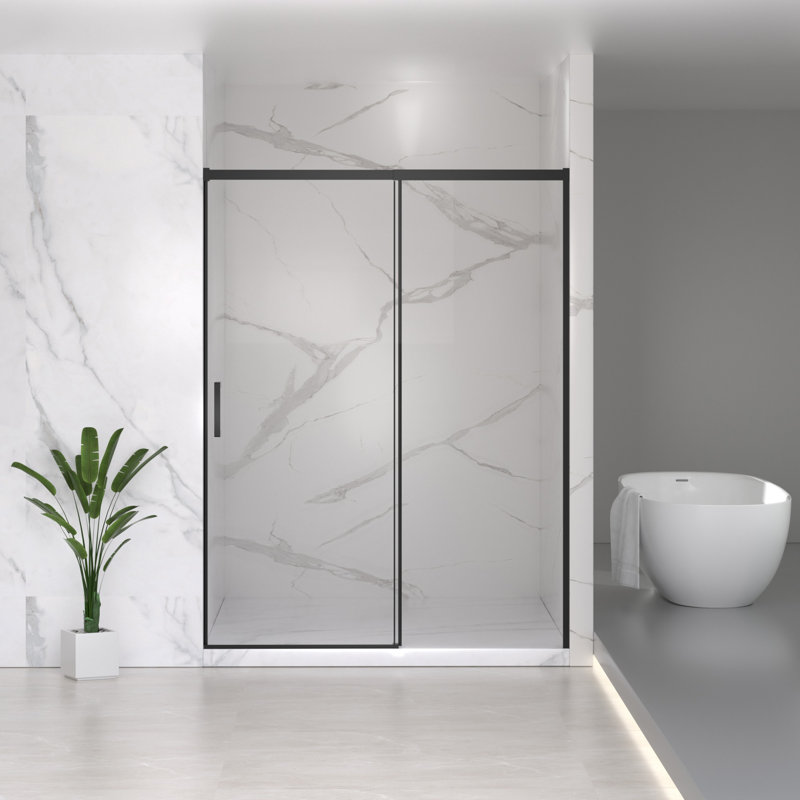 56-60-inch Matte Black Semi-frameless Sliding Shower Door, Black