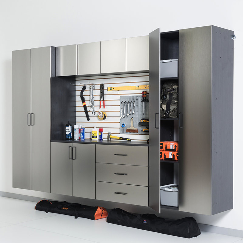 Series, Garage Cabinet , Metallic Gray Finish, Mechanism, Water And Heat Resistance Capacity, E0-Grade Board, Feature For Height-Adjustable Shelves, Heavy-Duty Double Metal Bracket Configuration