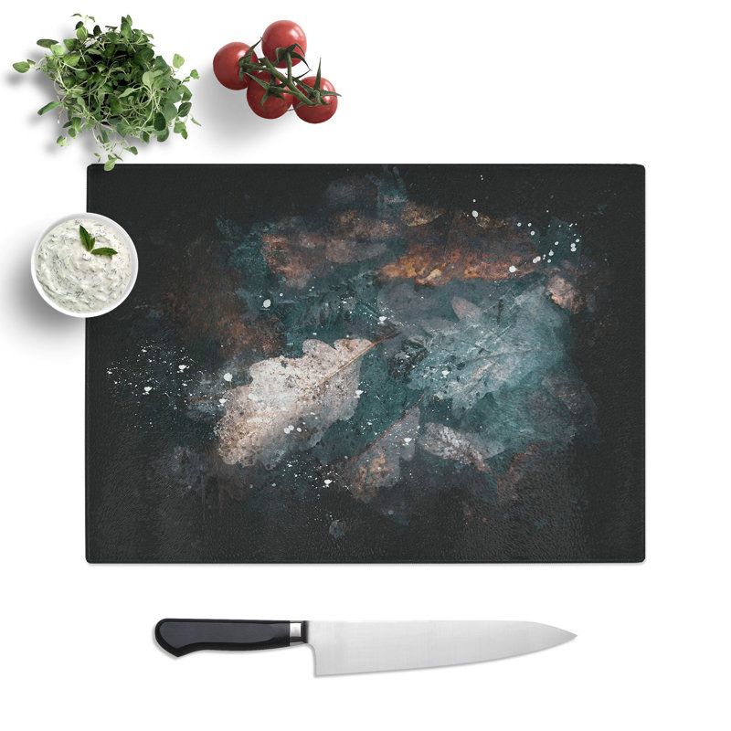 Tempered Glass Autumnal Leaves Paint Splash Chopping Board, 28.5 cm x 39 cm
