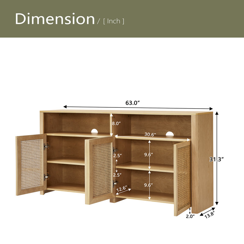 Armoire buffet 63 po Mid-Century, Naturel
