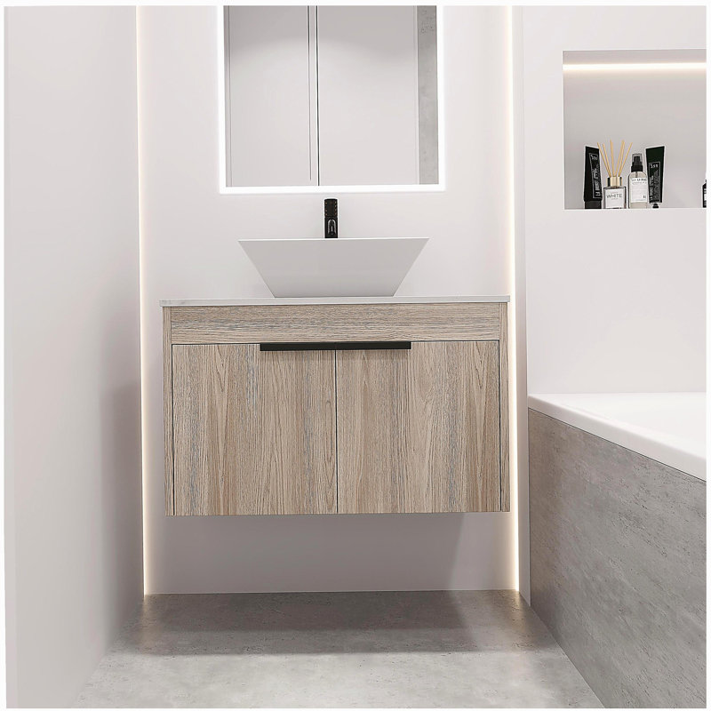 Ensemble de meuble-lavabo flottant 30 po avec ensemble en céramique, meuble-lavabo mural blanc avec porte