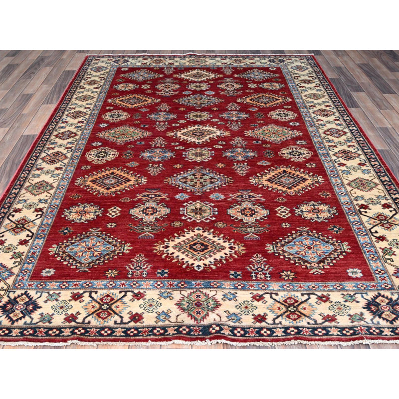 Tapis oriental rouge en laine noué à la main 6 pi 0 po x 8 pi 8 po - MOA10286560