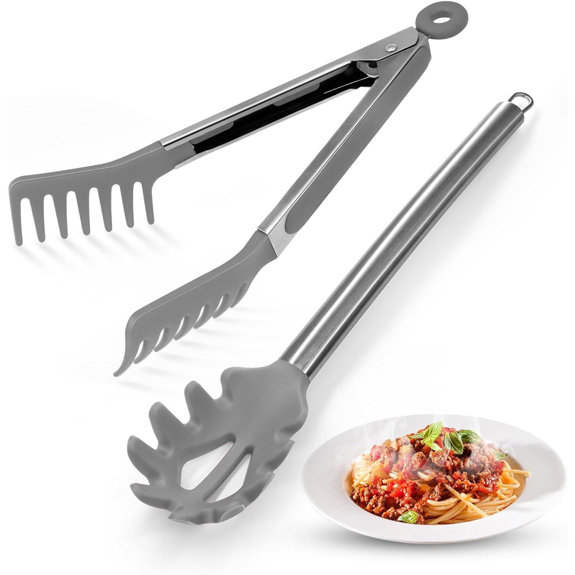 HHA 2 Pieces Non-Stick Silicone Spaghetti Spoon & Pasta Tong Set, 13 ...