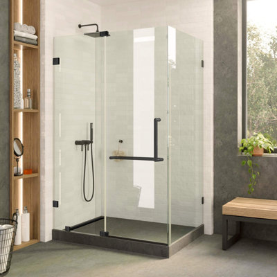 Frameless Shower Enclosure Hinged Tempered Glass - 40" W x 28" D x 74" H