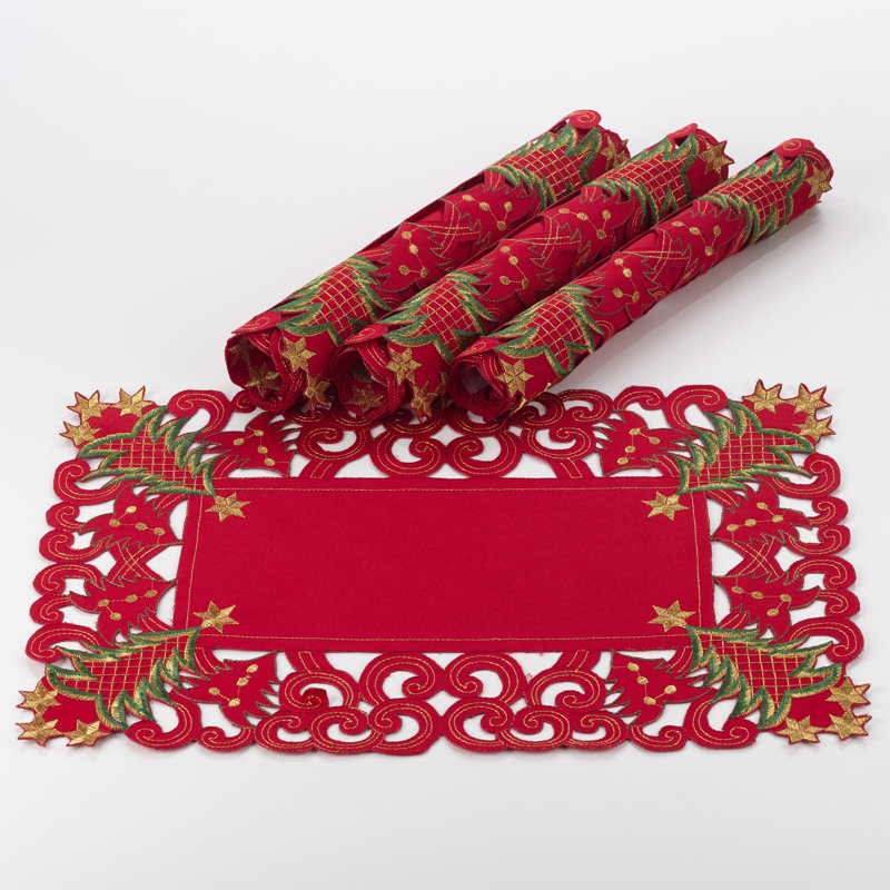 Commodore Polyester Embroidered Rectangle Placemat, Red