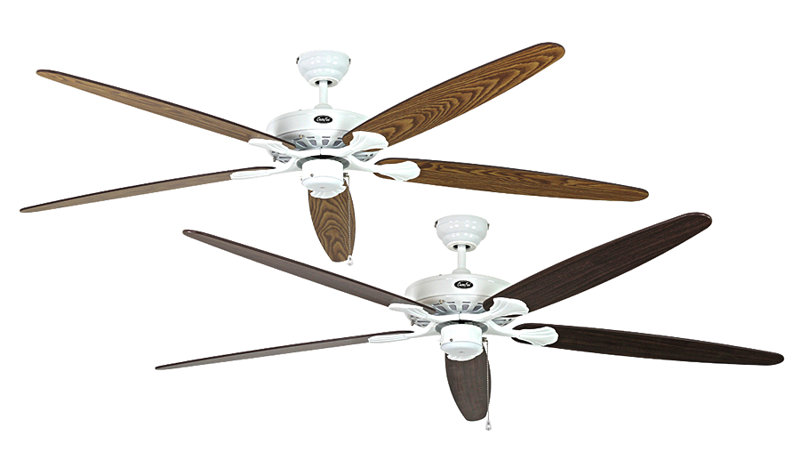 Boutwell 180cm Ceiling Fan, Lacquered White with Antique Oak and Walnut Blades