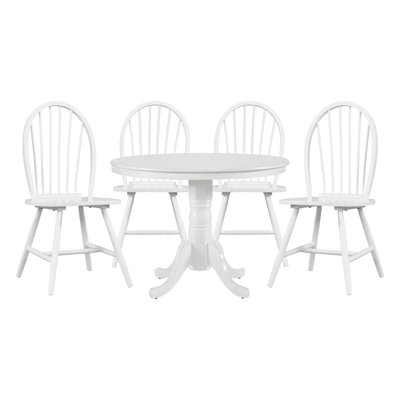 Pc Round Dining Table Set With  Windsor Chairs Farmhouse  Wooden Furniture Casual Dining Kitchen Breakfast Nook