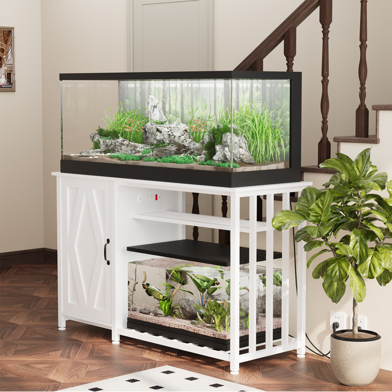 White Heavy Duty Metal Aquarium Stand with Cabinet and Power Outlets