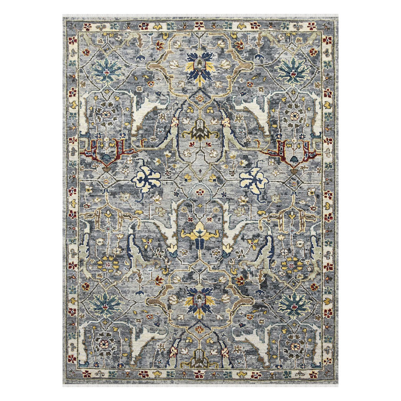 Hand-Knotted Deep Silver Wool Area Rug, 12' x 9'