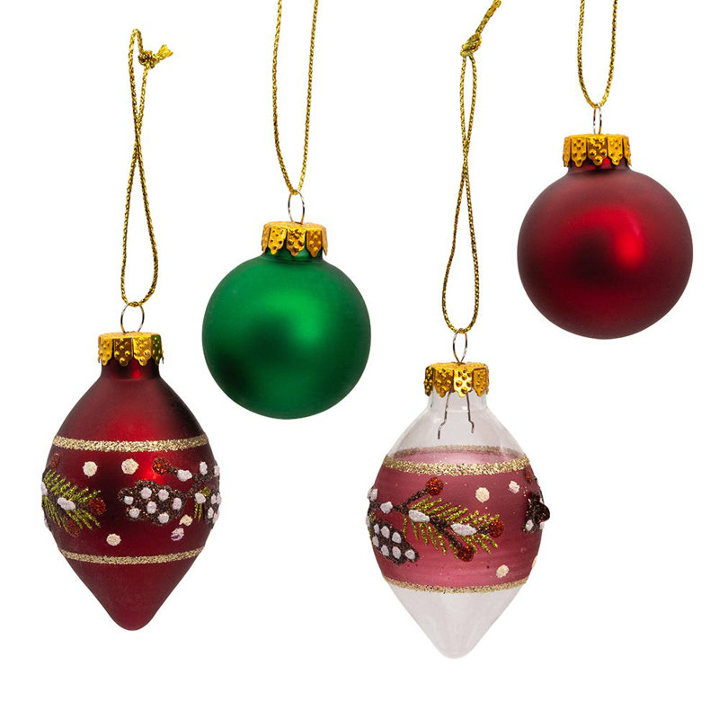 35mm Green and Burgundy Glass Pinecone Ornament Set, 12-Piece