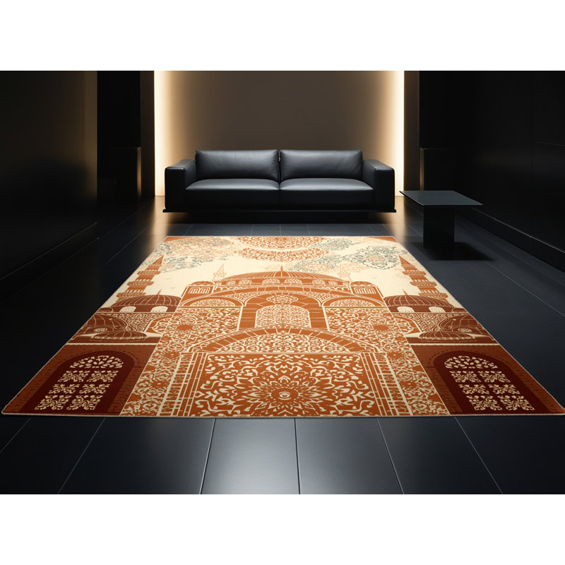 Tapis oriental classique beige en mosquée bleu lavabo lavable à la machine, 3 X 5