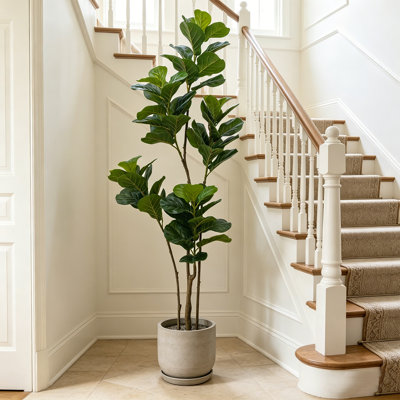 6Ft Artificial Fiddle Leaf Fig Tree, Fake Green Plant With Lifelike Trunk In Plastic Pot, Fake Ficus Tree With Realistic Leaves, Elegant Evergreen Faux Potted Plant, Suitable for Home Office Decor, Indoor/Outdoor Decoration, Living Room