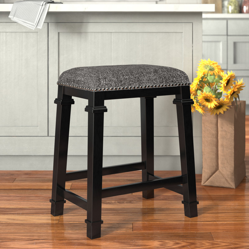 Goza  Black Tweed Backless Counter/Bar Stool, Grey/ Black Frame, Counter Stool (25" Seat Height)