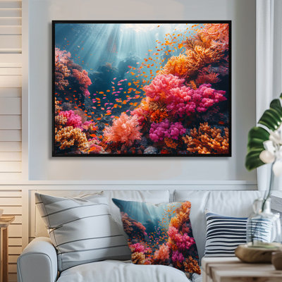 «Little Fishes God Rays Deep Ocean» - art mural corail