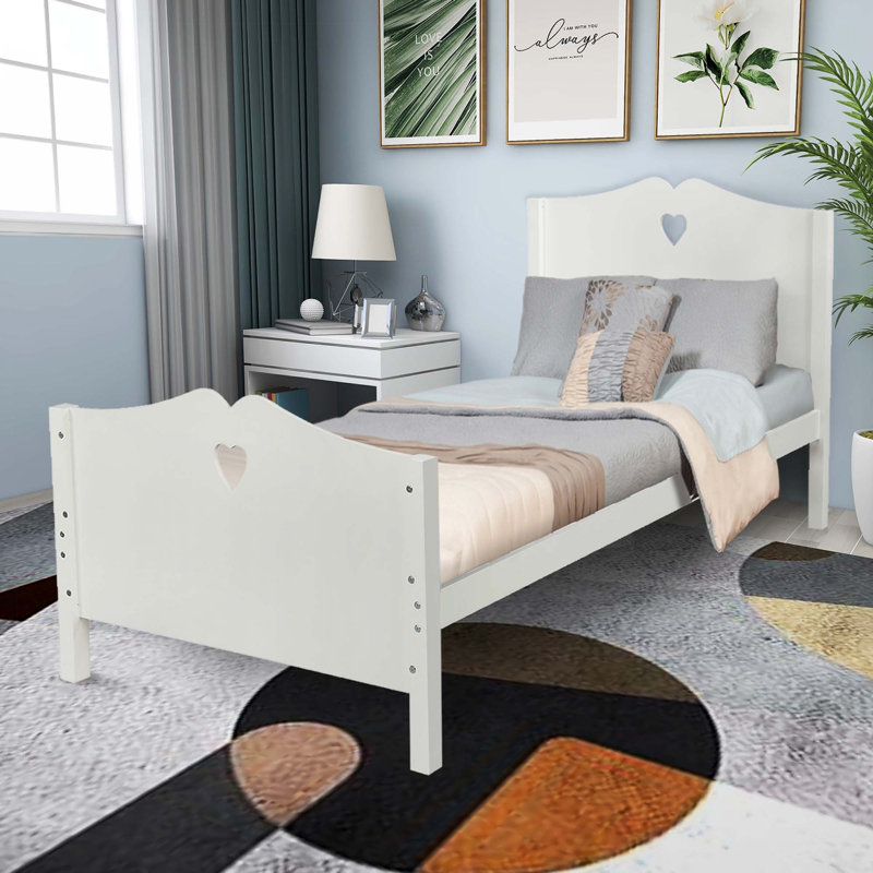 Lit plateforme en bois avec tête et pied de lit, Blanc