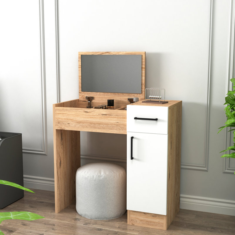 Makeup Vanity With Mirror Ellian, Atlantic Pine/White