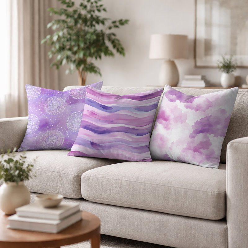 Coussin décoratif mauve et bohème mauve et blanc, 16"H x 16"W