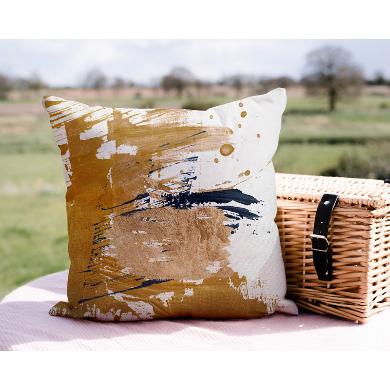 Coussin décoratif intérieur / extérieur Sarian, L 19 po x H 19 po, Jaune / doré / blanc