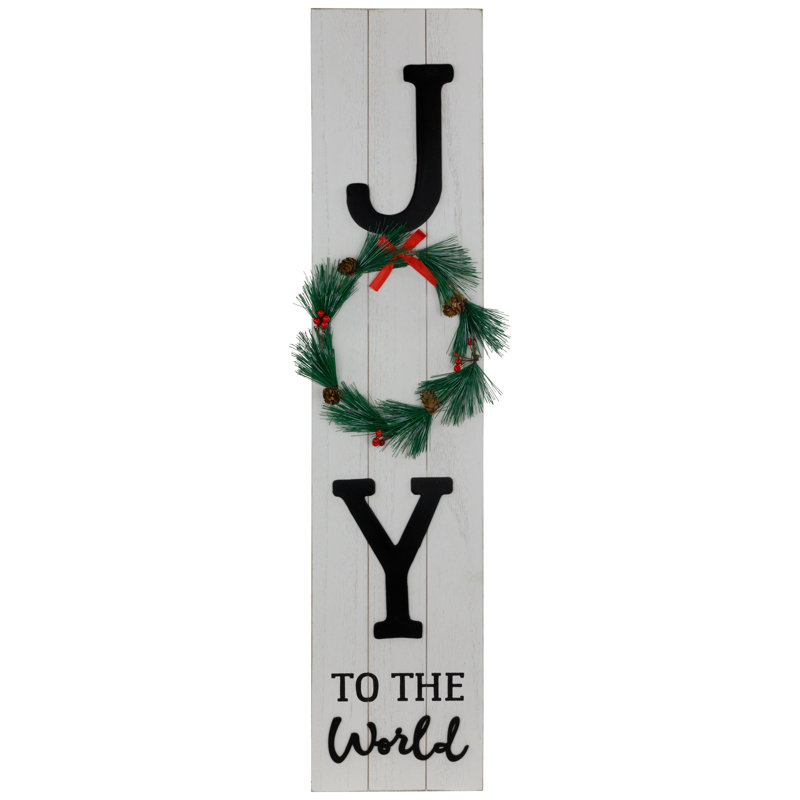 Joy to the World White-Washed Wooden Christmas Porch Sign with Wreath