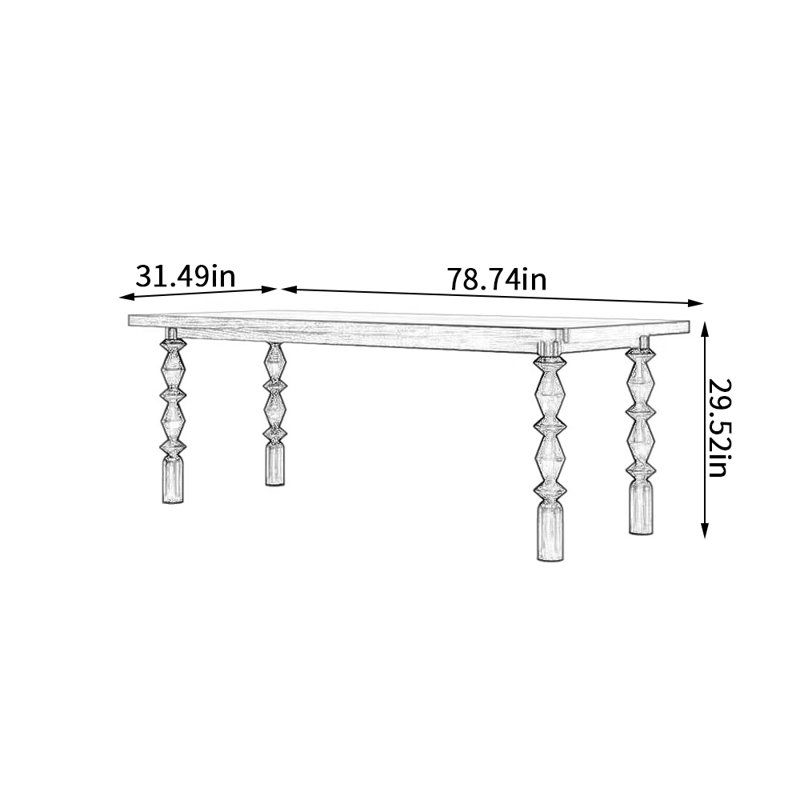 Table multifonctionnelle rétro en bois de frêne, H 29,52 po x L 78,74 po x l 31,49 po