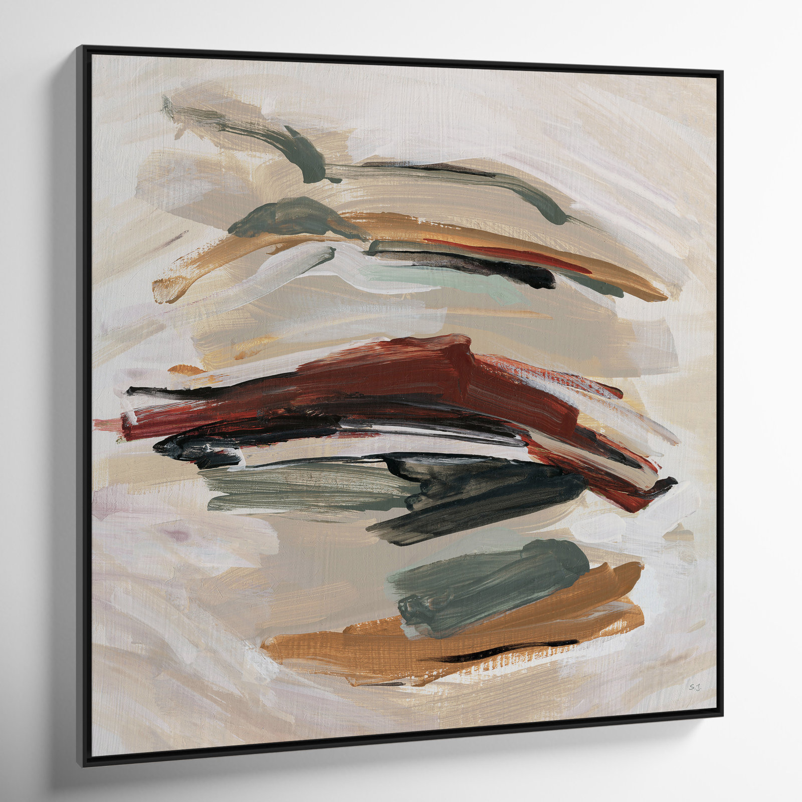 Spring Shadows by Susan Jill - Floater Frame Painting on Canvas, Black , 46.5" H x 46.5" W