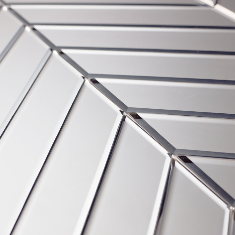 Frosted Reflections 3 in. x 11.75 in. Frosted Glass Mirror Beveled Chevron Decorative Kitchen & Bathroom Wall Tile