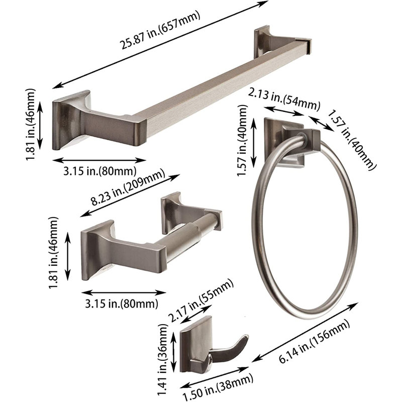 4 - Piece Bathroom Hardware Set, Satin Nickel