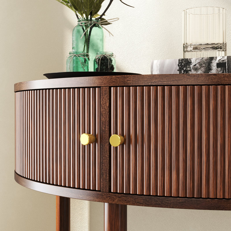 Louie Half-Moon Console Table with 2 Doors and Bottom Shelf