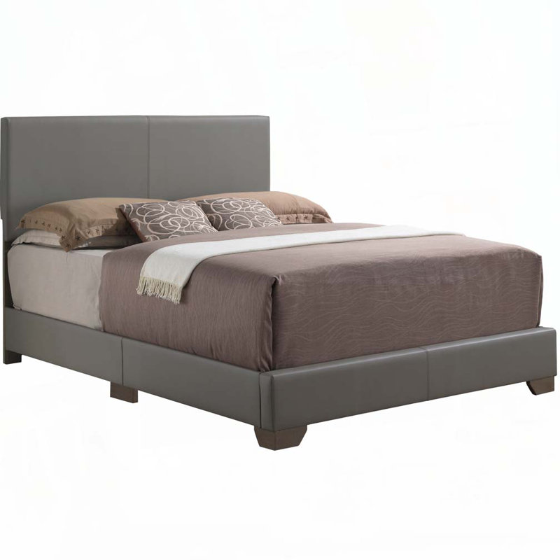 Lit rembourré en similicuir de polyuréthane, Double, Gris clair