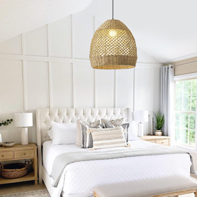 Lustre suspendu en rotin tissé à la main, lampe suspendue en osier rustique pour salle à manger, salon, chambre à coucher, cuisine, décor de maison de campagne