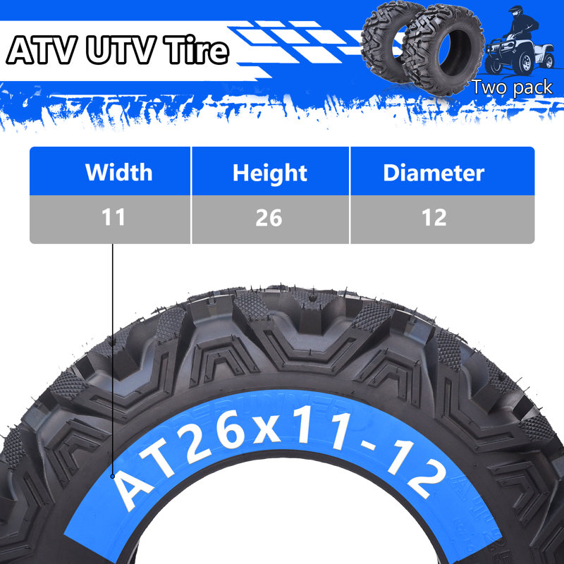 Ensemble de pneus tout-terrain pour VTT / UTV (26 x 11-12，6PR robuste), boue et sentier, tout-terrain, charge maximale: 480 lb