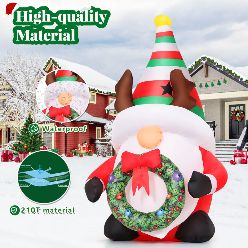 Christmas Inflatables 5 Ft Inflatable Gnome Holding Garland With Built-in Leds