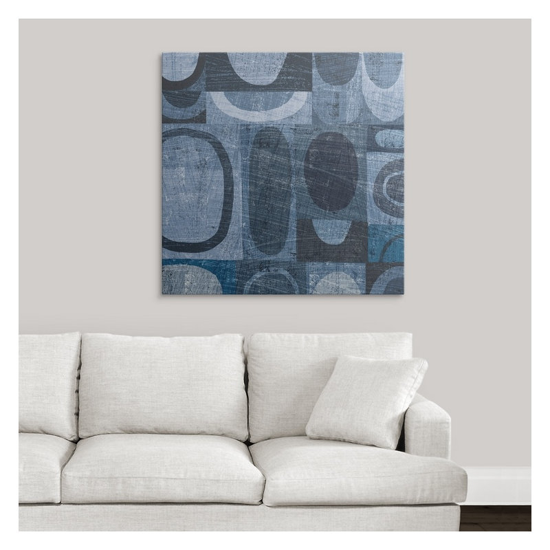 «Modern Geometric Indigo and Navy I» par Michael Mullan, impression, H 35 po x l 35 po x P 1,5 po, Toile