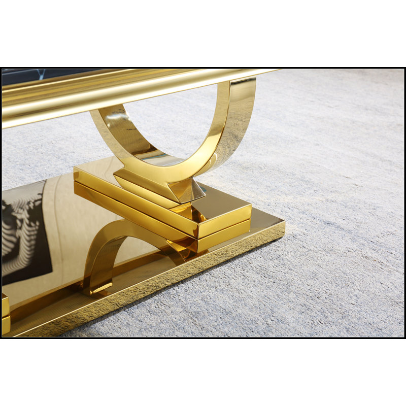 Modern Rectangular Black Marble Coffee Table with Gold Stainless Steel Base