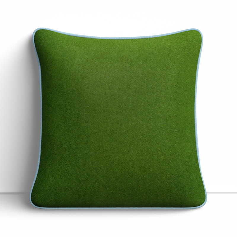 Lombard Wool Throw Pillow, Grass Green/Denim, 20" x 20", Down