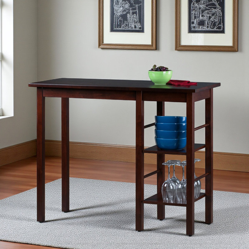 Elenora Walnut Finish Breakfast Table with 2-Shelves, 36.08'' H X 44.56'' W X 19.49'' D