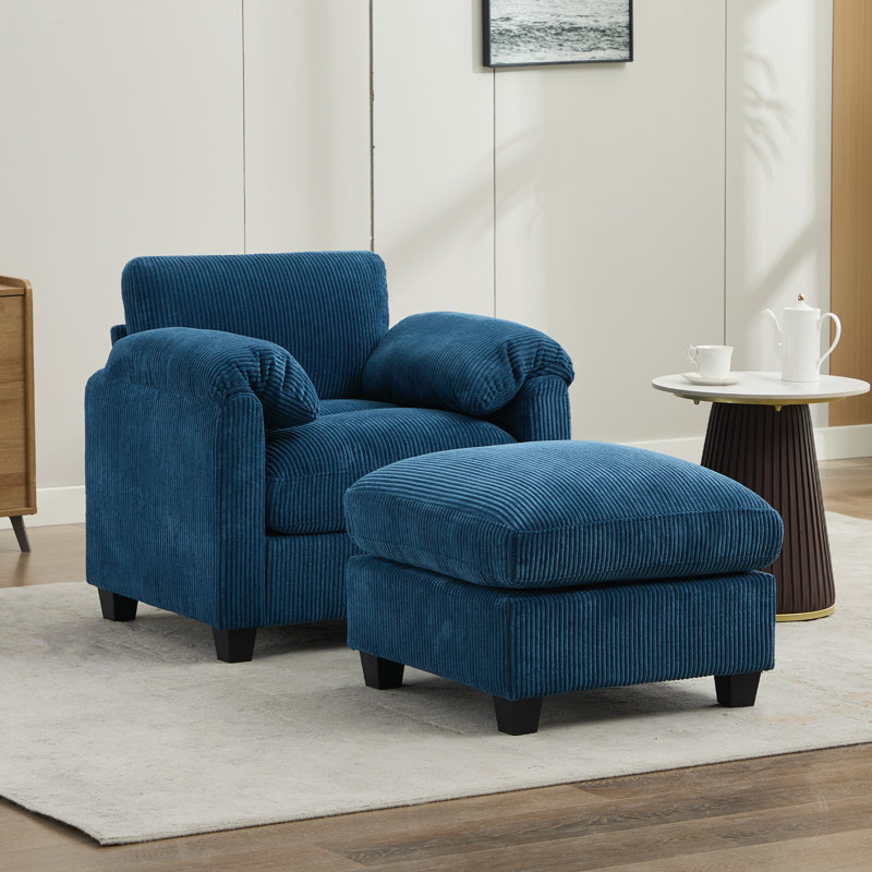 Fauteuil d'appoint 34,6 po avec repose-pieds, Velours côtelé bleu marine