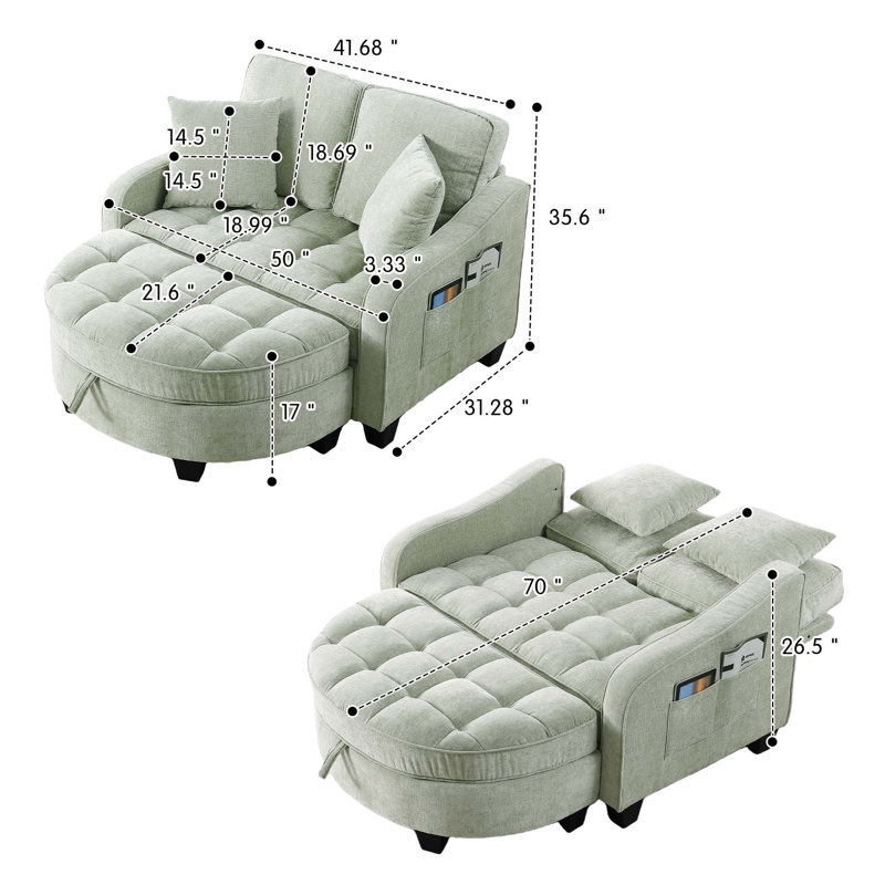 Minimalist Casual Corduroy Sofa With Storage Ottoman, Suitable For Small Living Rooms, Cyan