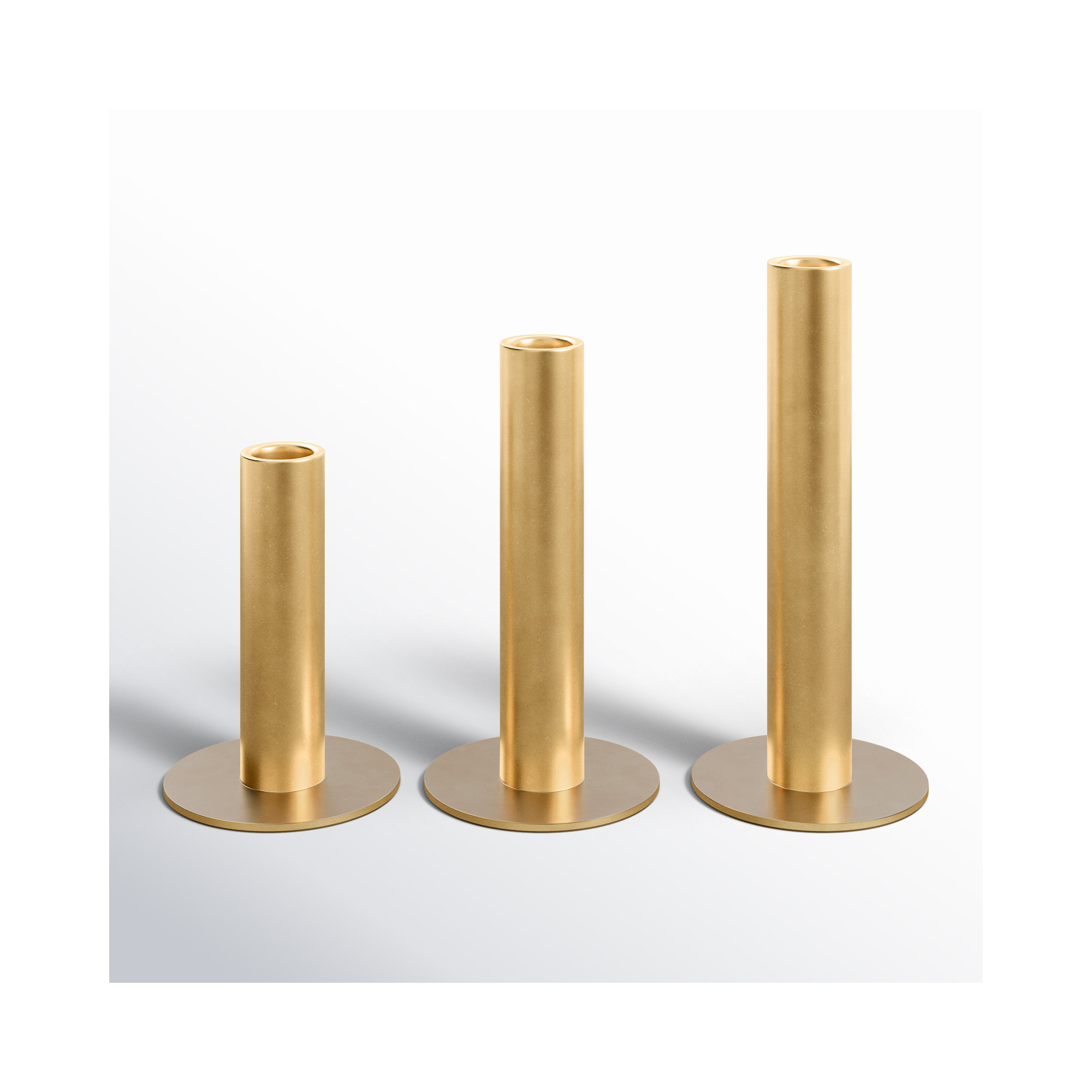 Kage 3 Piece Stainless Steel Tabletop Candlestick Set, Gold