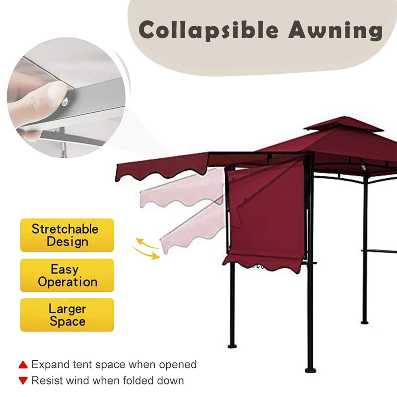 11Ft. W x 5 Ft. D Soft Top Grill Gazebo with a Side Collapsible Awning, Red